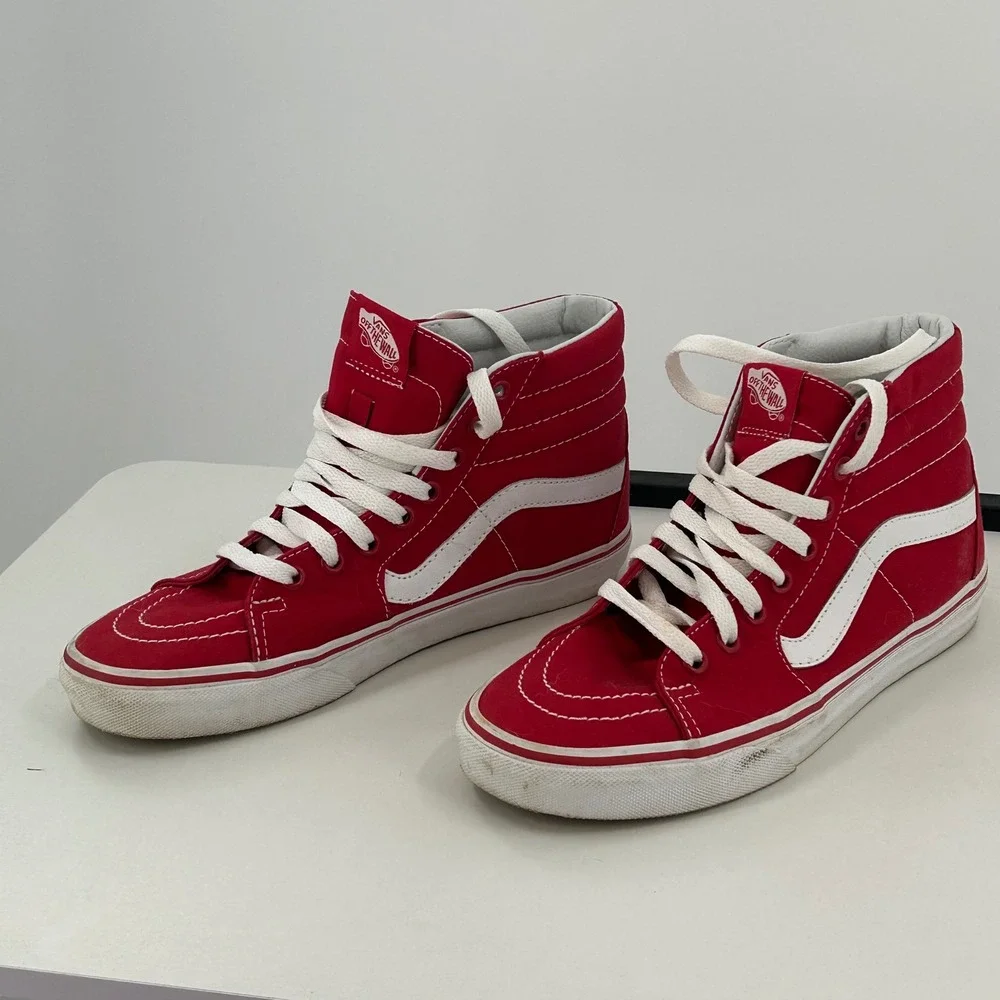 Vans Sk8-Hi High Top Sneakers Red White Canvas‎ Shoes Mens 6.5 Womens 8 Skater